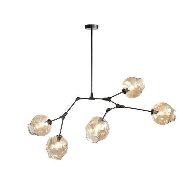 Harris Five Light Pendant Lamp - Black / Cognac