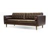 Baldwin sofa in vintage chocolate with wood legs and teak oak stain