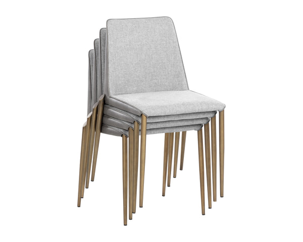 RENEE STACKABLE DINING CHAIR - ANTIQUE BRASS - BELFAST HEATHER GREY / BRAVO METAL