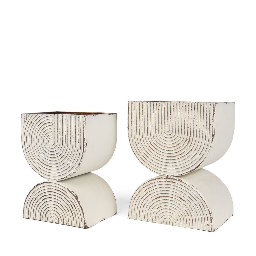 Medina Off White w/ Gold Antiquing Tall Metal Planters (Set of 2)