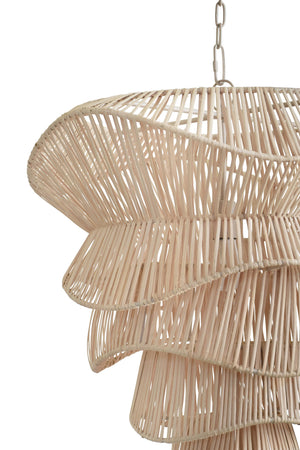 MODERN TIERED ORGANIC PENDANT SPUN IN BLEACHED RATTAN