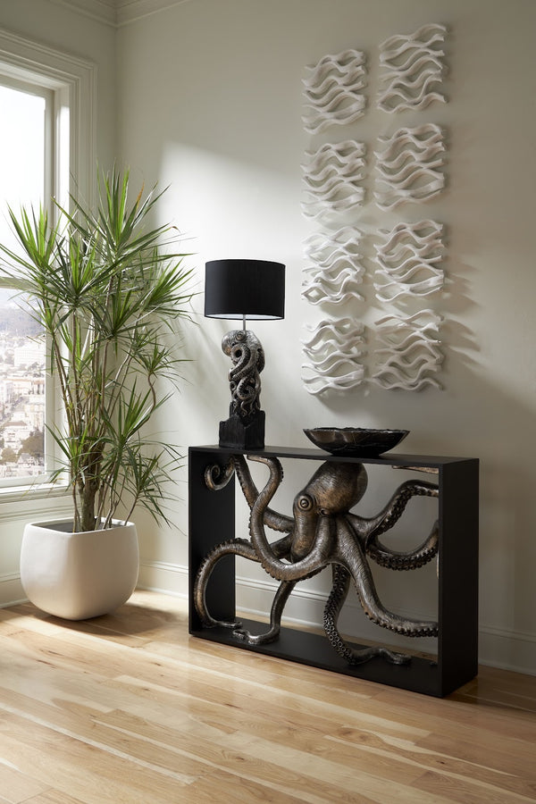 Octo Framed Console Table, Wood Frame, Silver Leaf