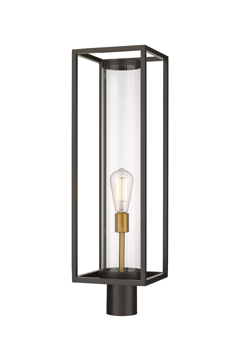 Dunbroch 1 Light Outdoor Post Mount Fixture in Deep Bronze + Outdoor Brass Finish