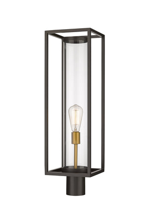 Dunbroch 1 Light Outdoor Post Mount Fixture in Deep Bronze + Outdoor Brass Finish