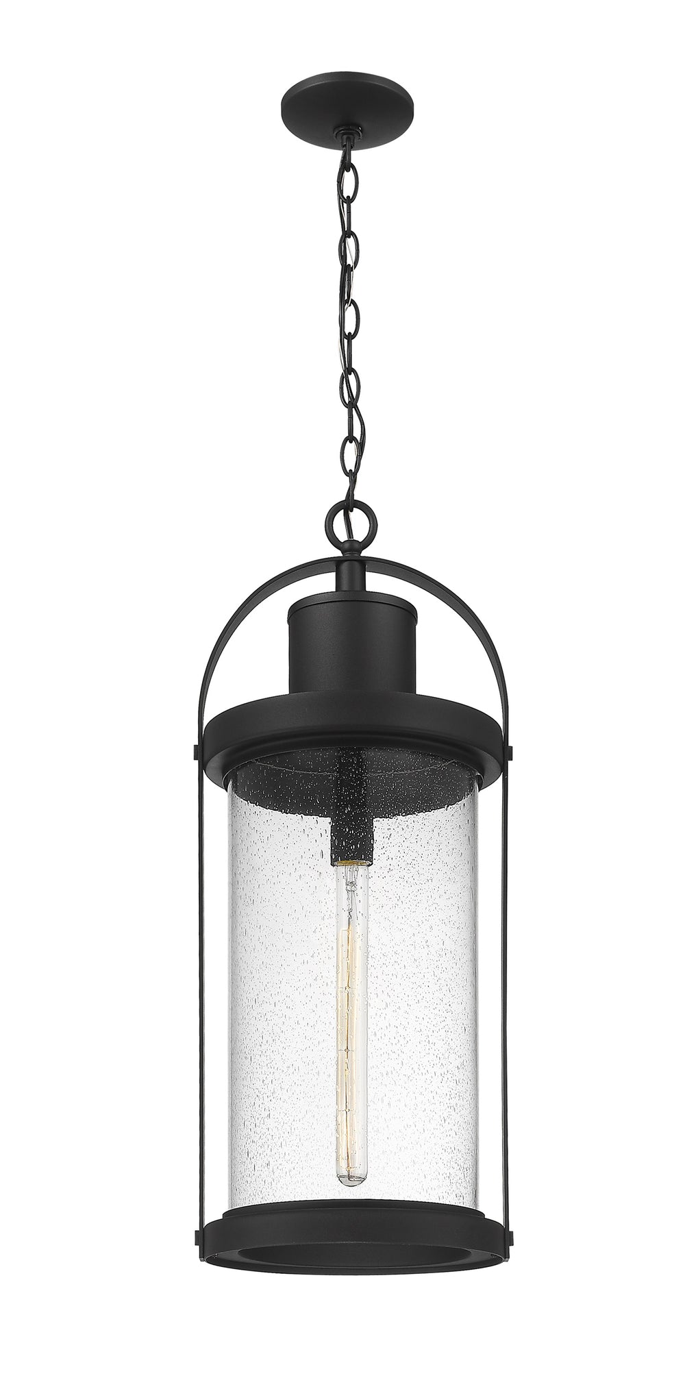 Roundhouse 1 Light Outdoor Chain Mount Ceiling Fixture in Black Finish