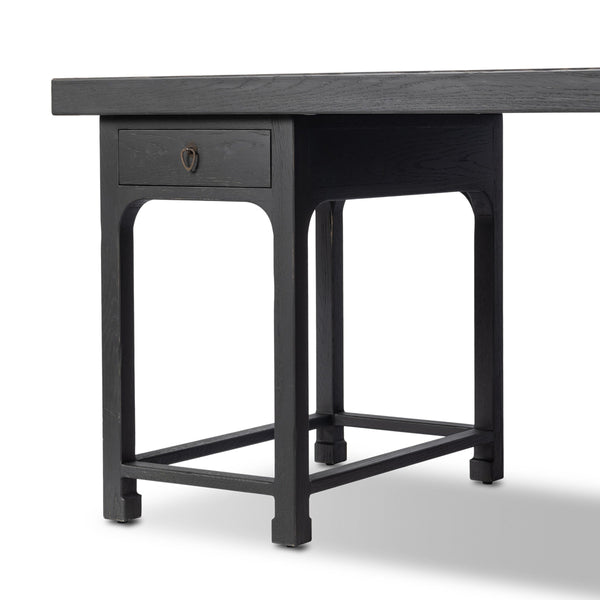 Avedon Desk In Aged Black Oak And Aged Black Oak Veneer And Brass Patina