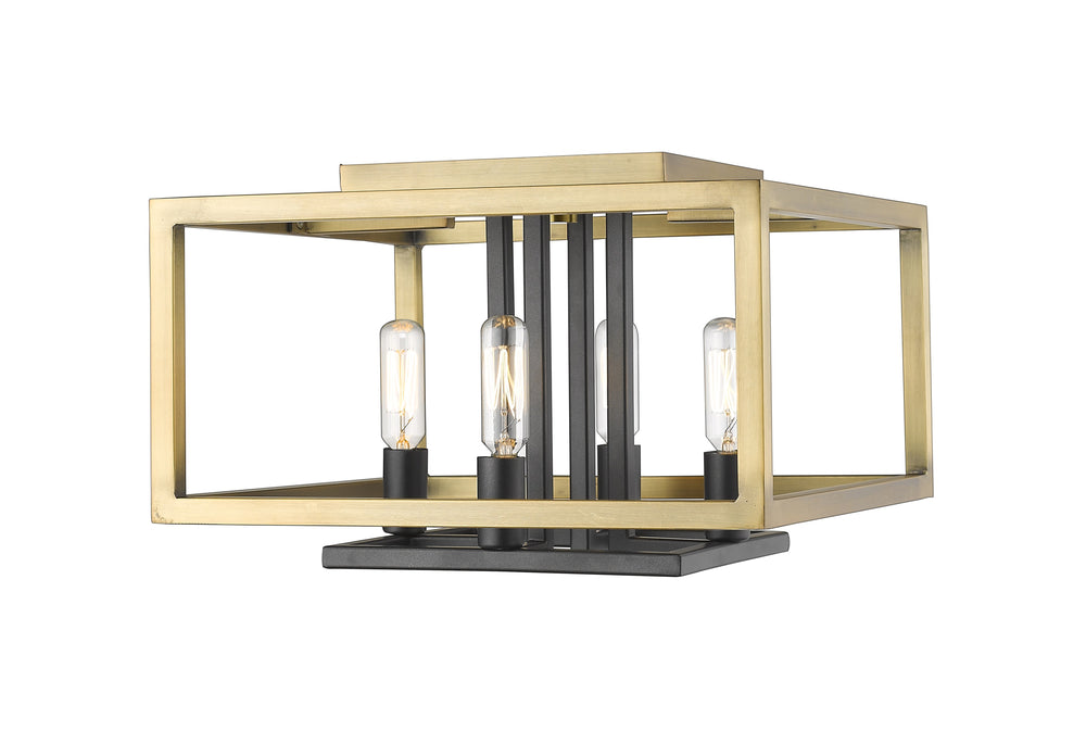 Quadra 4 Light Flush Mount in Olde Brass + Bronze Finish