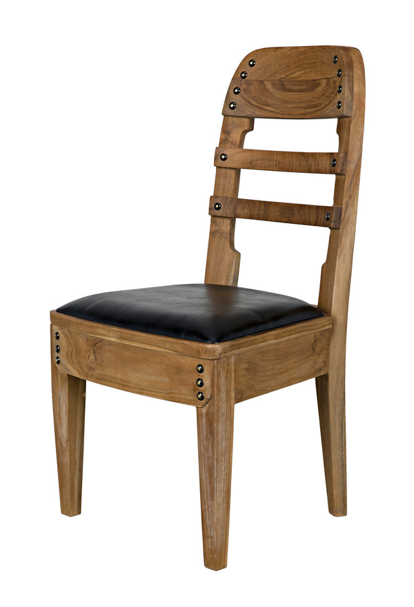 Laila Teak Chair in Satin Finish with Black Leather Seating