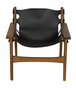 Nomo Teak Chair in Black Leather with Clear Coat Flat Finish