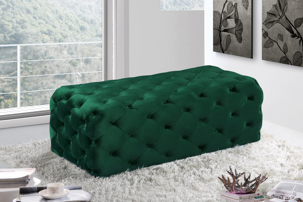 Debbie Ottoman/Bench In Green Velvet