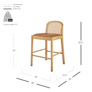 Donna KD Faux Leather Rattan Counter Stool, Borneo Chocolate