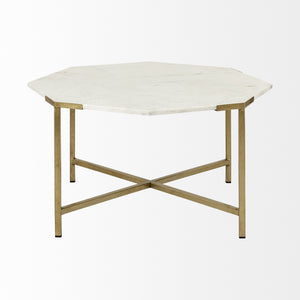 Vincent 33" Octagonal White Marble Tabletop w/ Gold Metal Base Coffee Table
