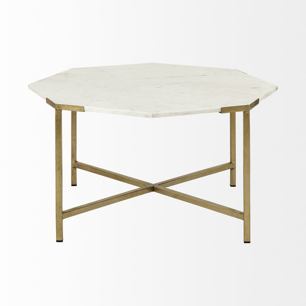 Vincent 33" Octagonal White Marble Tabletop w/ Gold Metal Base Coffee Table