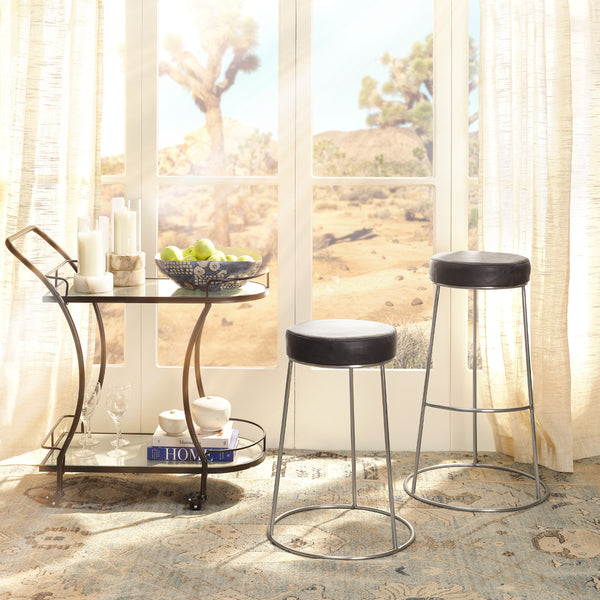  Henry Round Leather Bar Stool, Charcoal