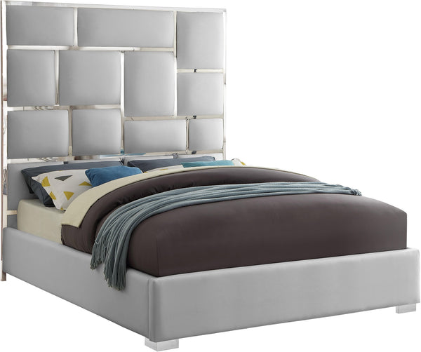 Jan King Bed In White Faux Leather