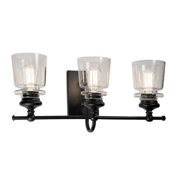 Castara 3 Light Wall Light AC11593BK in Black & Brass