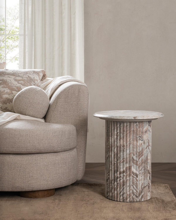 Nordens Marble Round End Table - Rusty Gray