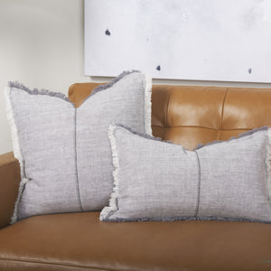 Thais 13L x 21W Gray Fabric Fringed Decorative Pillow Cover