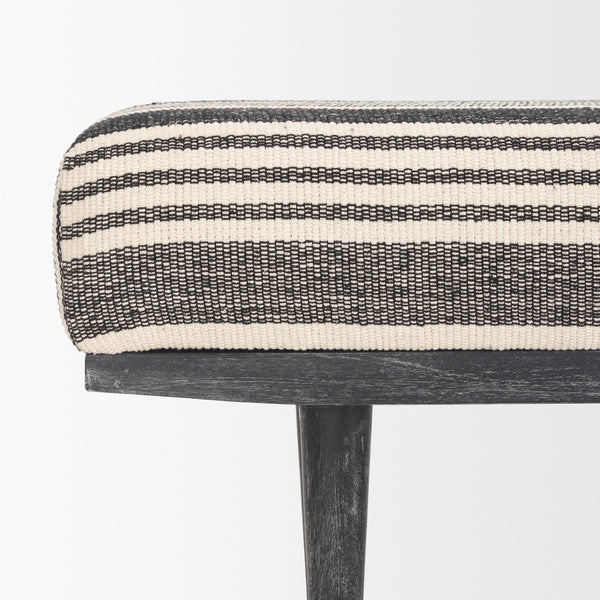 Shae Black Wood w/ Black and Cream Upholstered Bench