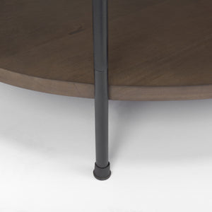 Larkin White Marble Top w/ Dark Brown Wood Shelf Oval Coffee Table