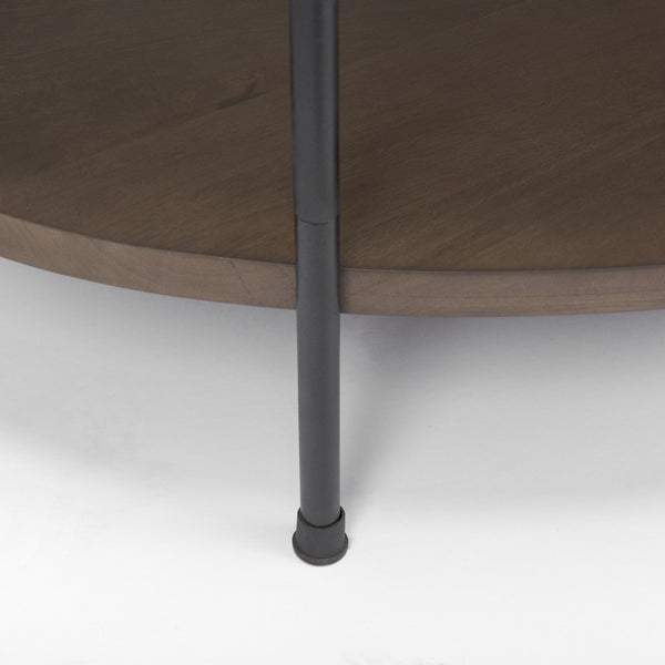 Larkin White Marble Top w/ Dark Brown Wood Shelf Oval Coffee Table