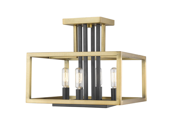 Quadra 4 Light Semi Flush Mount in Olde Brass + Bronze Finish