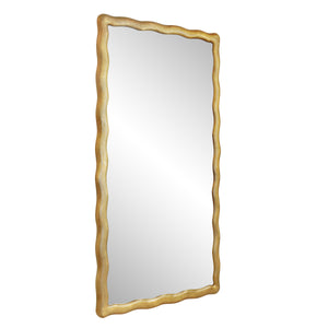 RECTANGULAR MIRROR WITH WAVEY TEXTURED FRAME IN BRASS