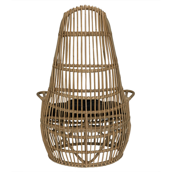 Clementine Rattan Chair with Black Cotton Cushion and Clear Coat Finish