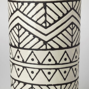 Uhura I Small Cream Black Patterned Cylindrical Vase