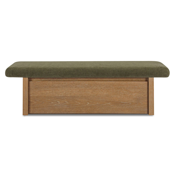 Gemma Storage Bench Dark Green with Wooden Base