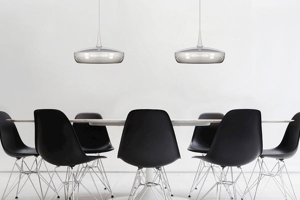 Clava Dine Hardwired Pendant in Steel with White Cord