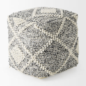 Ekiya  16.0L x 16.0W x 16.0H Black/White Yarn and Wool Patterened Pouf