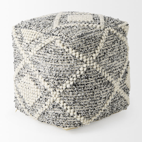 Ekiya  16.0L x 16.0W x 16.0H Black/White Yarn and Wool Patterened Pouf