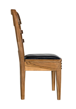 Laila Teak Chair in Satin Finish with Black Leather Seating