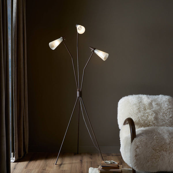 Ludwig Floor Lamp In Rust And Frosted Glass And Clear Cord