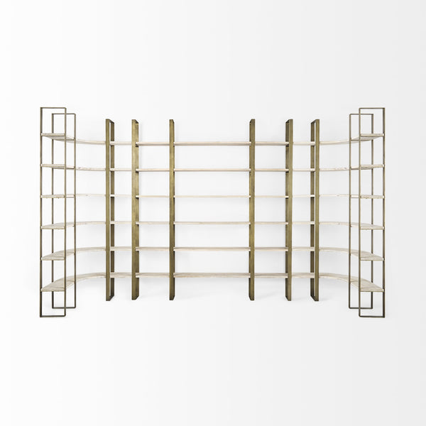 Taunton 80L x 10.5W x 90H Light Brown Wood W/ Gold Metal Frame 6 Tier Shelving Unit