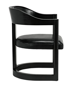 McCormick Teak Chair in Charcoal Black with Black Leather Upholstery