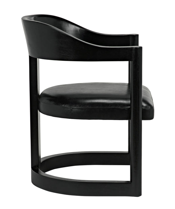 McCormick Teak Chair in Charcoal Black with Black Leather Upholstery