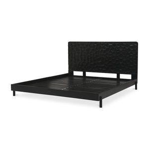 Misaki Queen Bed in Black with Carved Headboard