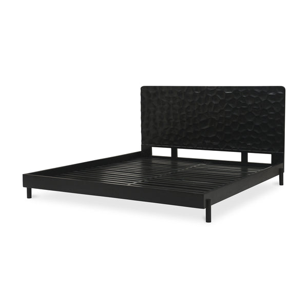 Misaki Queen Bed in Black with Carved Headboard
