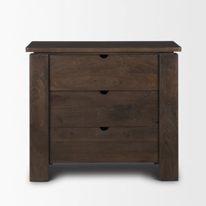 Wallen Solid Dark Brown Wood 3 Drawer Accent Cabinet