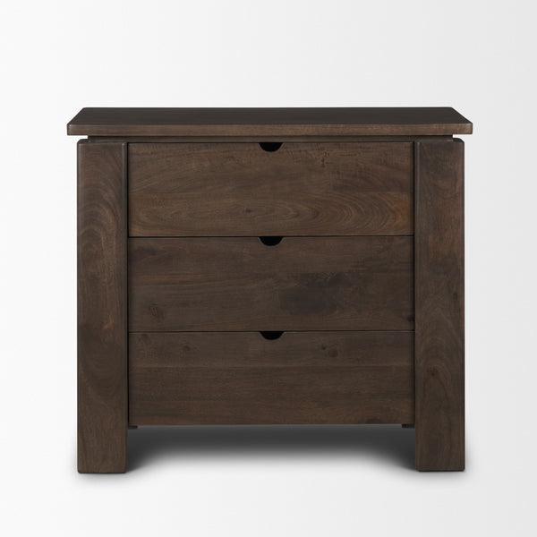 Wallen Solid Dark Brown Wood 3 Drawer Accent Cabinet