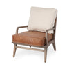 Harman II Cream Fabric and Brown Leather Seat Accent Chair