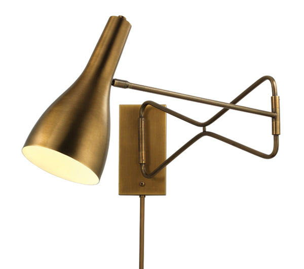 Lenz Swing Arm 1-Light Wall Sconce, Antique Brass