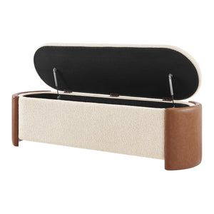 Alyssa Boucle/Faux Leather Storage Bench, Palladian Beige/Vintage Cider
