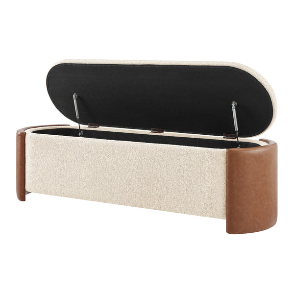 Alyssa Boucle/Faux Leather Storage Bench, Palladian Beige/Vintage Cider