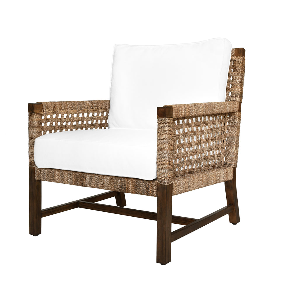 CLUB CHAIR WITH WOVEN SEAGRASS DETAIL AND IVORY LINEN CUSHION