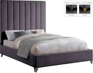 Glenda King Bed In Grey Velvet