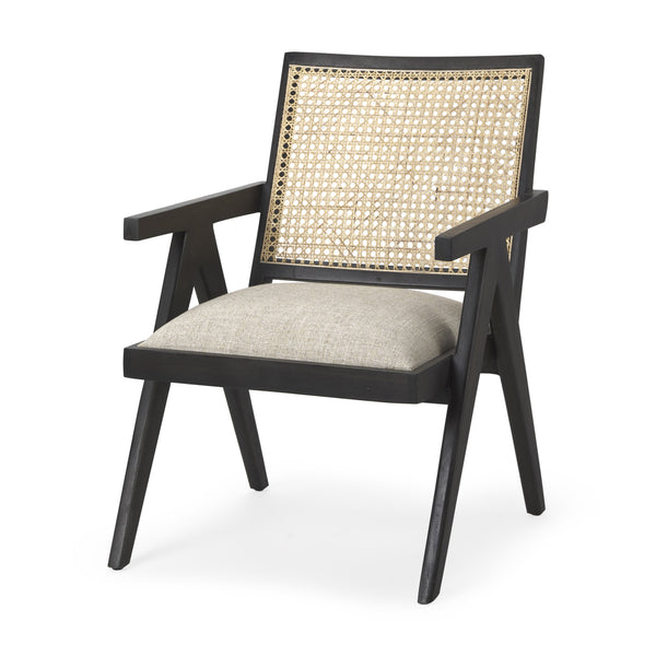 Donna Black Wood Cane-Back w/ Beige Upholstered Seat Accent Chair