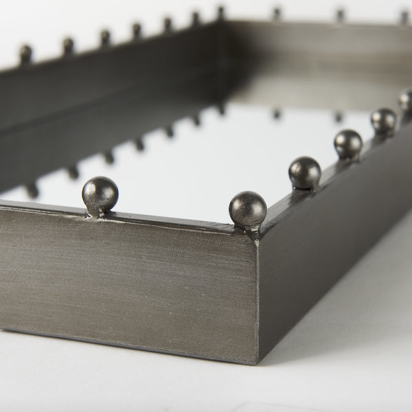 Elio 29.9L x 13.0W x 2.6H Gun Metal Gray Metal W/Studs and Mirrored Bottom Rectangle Tray